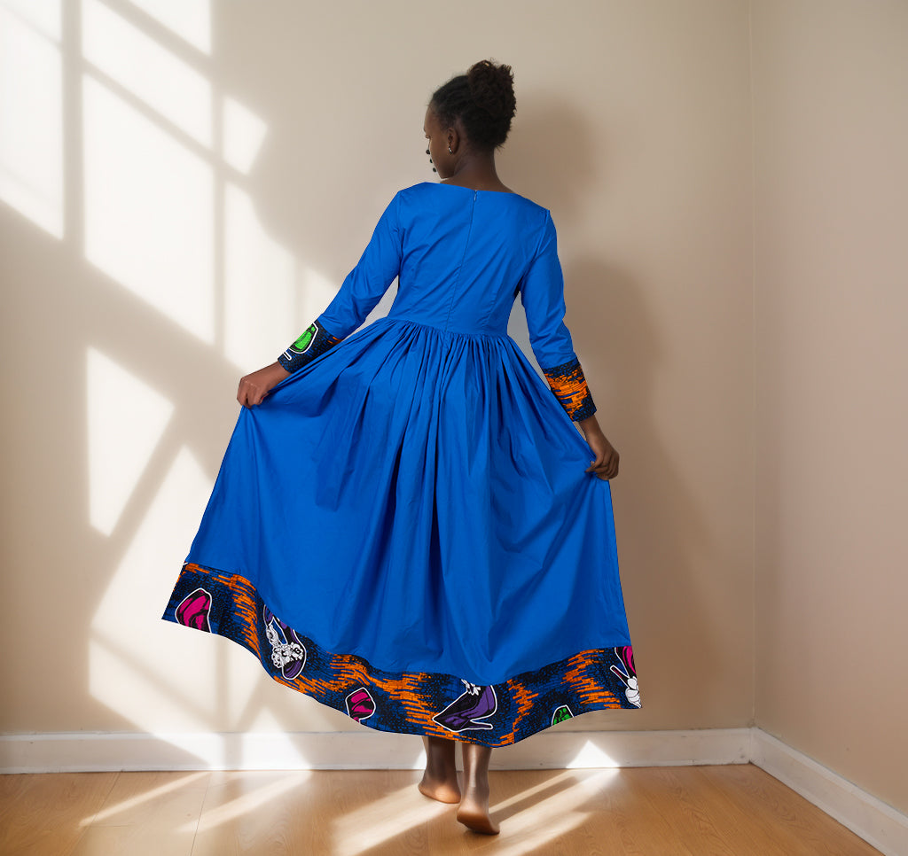African Wax Print Dress for Women African Style Full Sleeve V-Neck Robe Long Evening Clothing WY2998