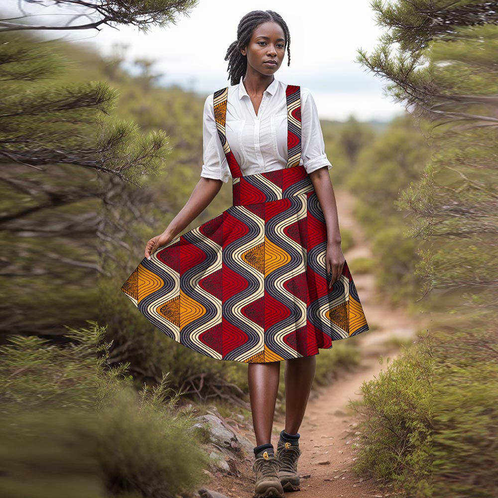 African print knee length suspender dress WY143