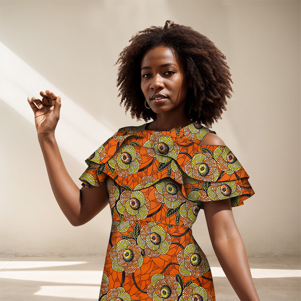 African Dresses for Women A-line Knee-Length Dress Traditional Ankara Kente Print Evening Dress WY4401