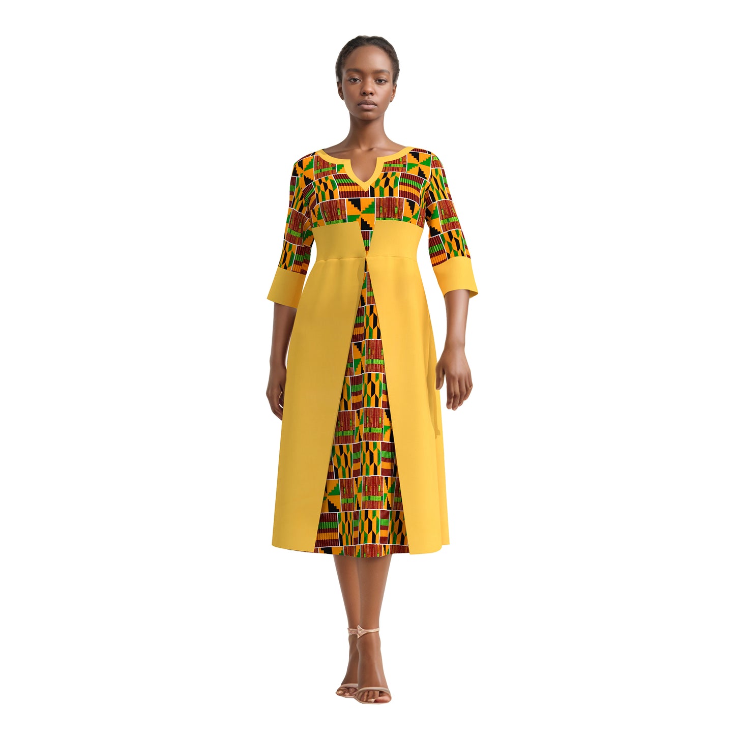 European, American and African women's clothing half sleeves, mid size slim fit dress, elegant style women's dress wy11037