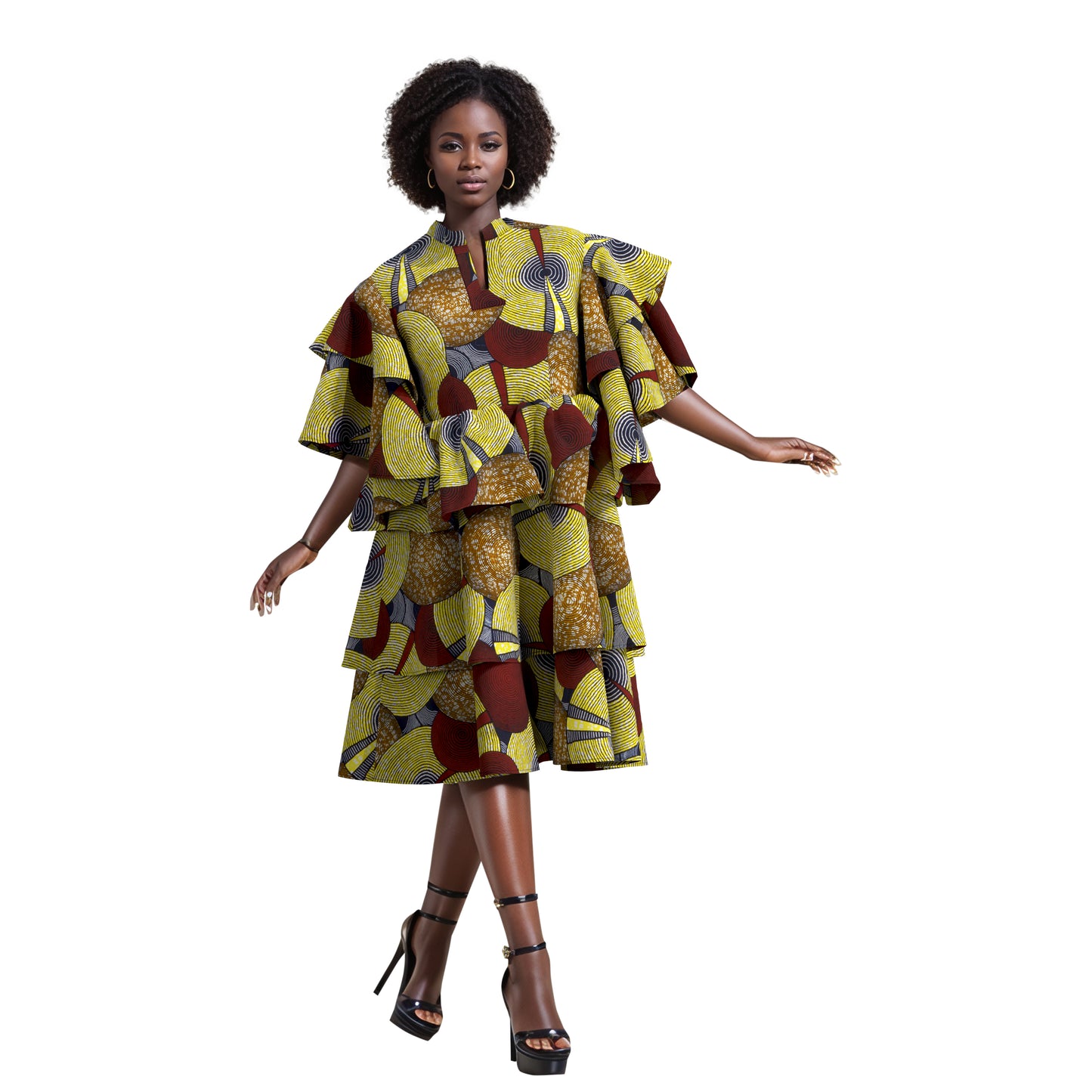 African fashion women's double-layer short sleeved sweet style women's skirt elegant style women's multi-layer skirt women's dress wy10907