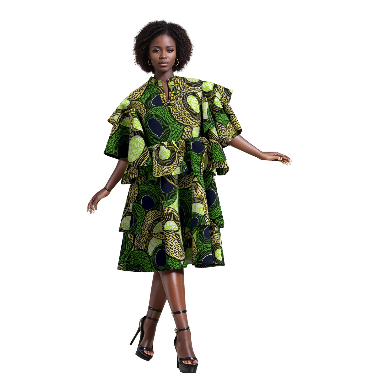 African fashion women's double-layer short sleeved sweet style women's skirt elegant style women's multi-layer skirt women's dress wy10907