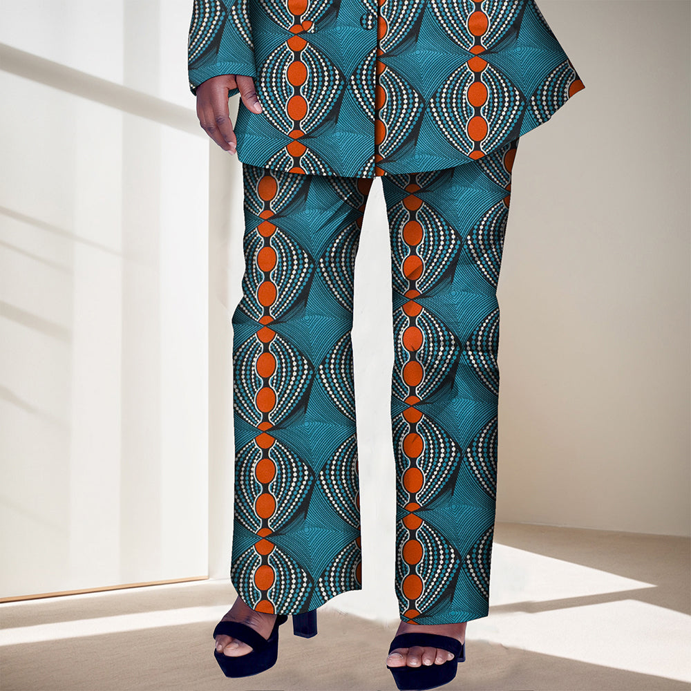 African Women Print Kente Top and Pants Set with Belt FH033