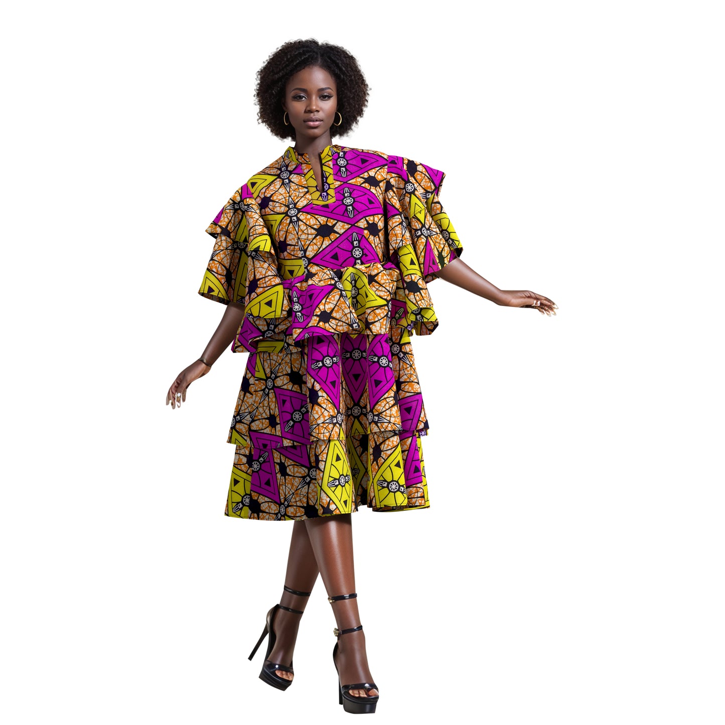 African fashion women's double-layer short sleeved sweet style women's skirt elegant style women's multi-layer skirt women's dress wy10907