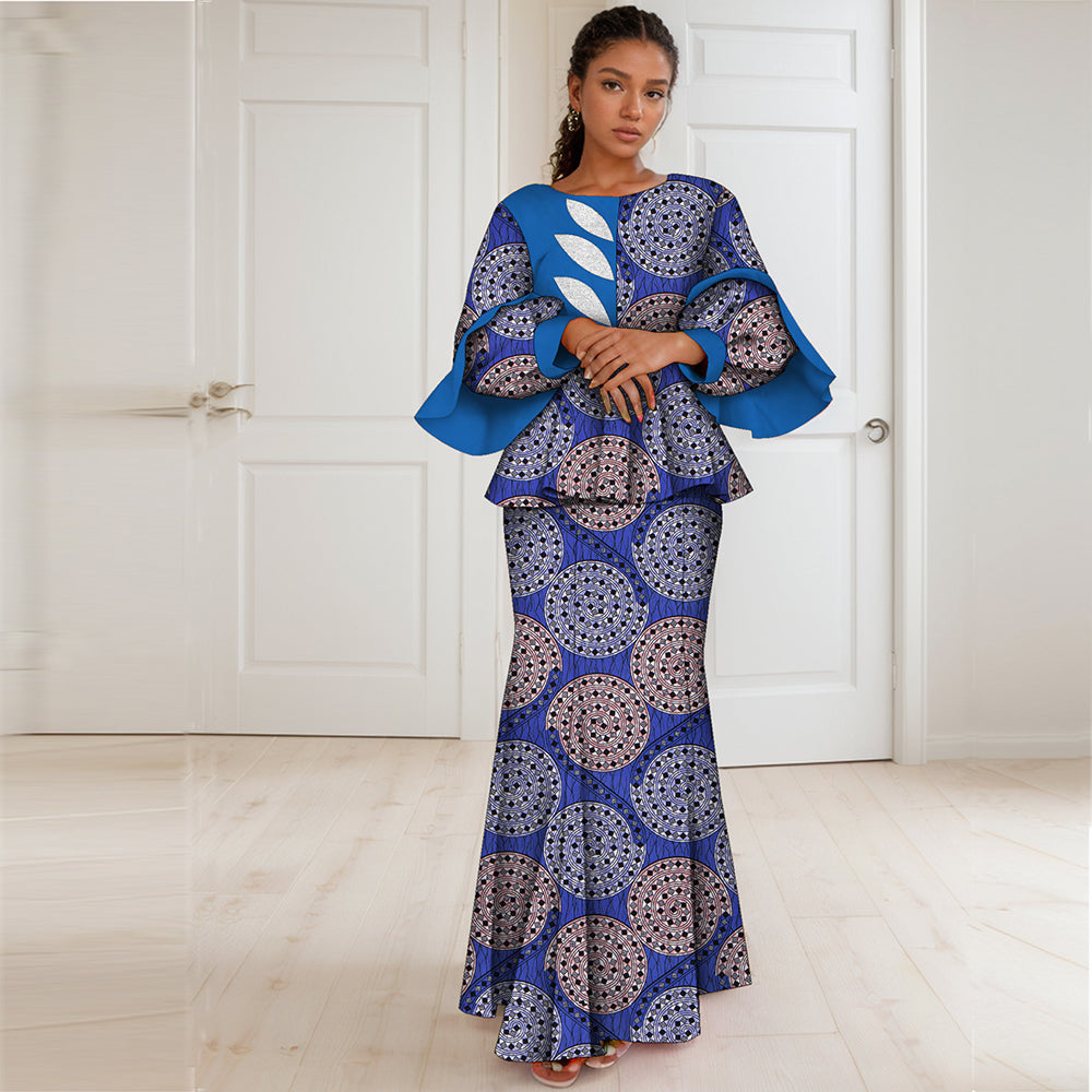 African Women Dress 2 Piece Traditional Ankara Dashiki Print for Evening Party Dress WY2123