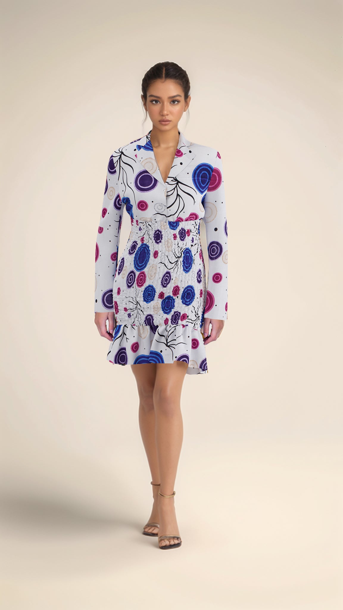 African fashion women's dress, suit collar long sleeved sweet style women's skirt, elastic waisted women's dress wy10859