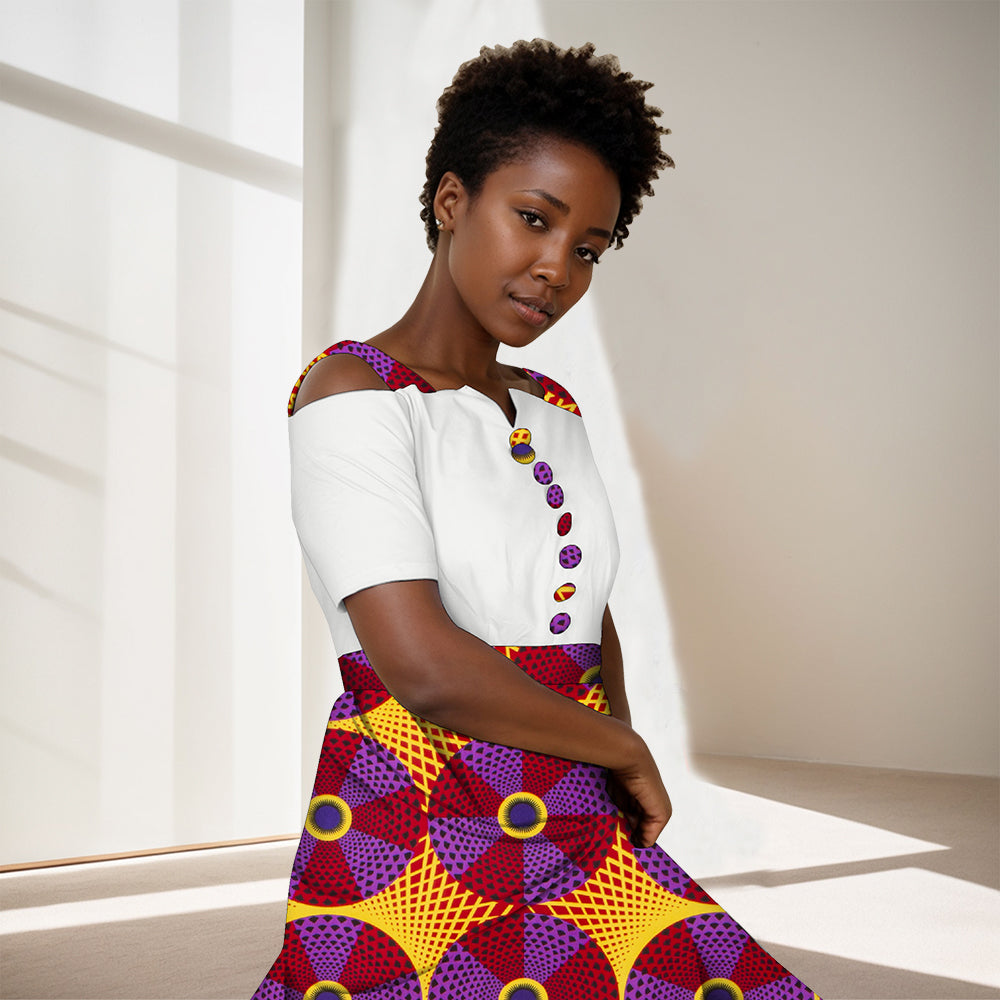 African Women Half Sleeve Dress Wedding Maxi Dress Ankara Attire Party Outfit WY3853