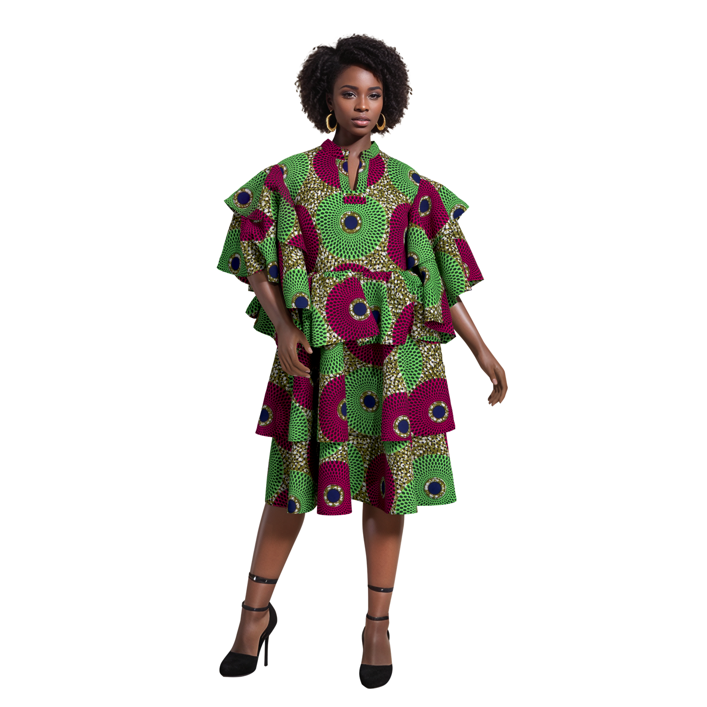 African fashion women's double-layer short sleeved sweet style women's skirt elegant style women's multi-layer skirt women's dress wy10907