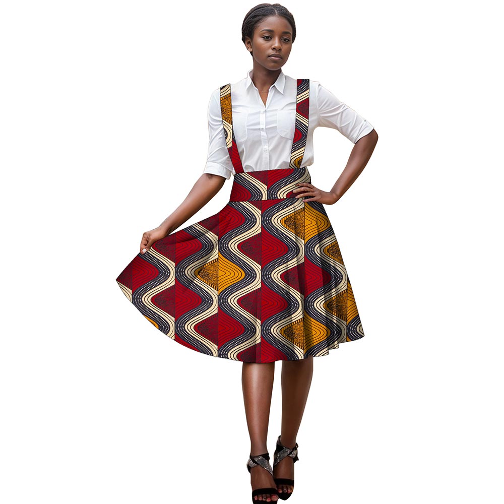 African print knee length suspender dress WY143