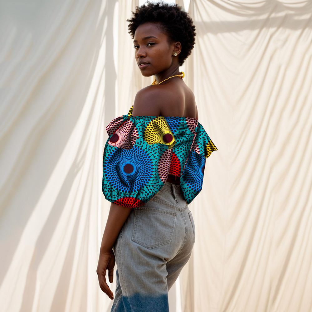 African women T-shirt Lantern sleeve off-the-shoulder sexy slim-fit T-shirt WY831