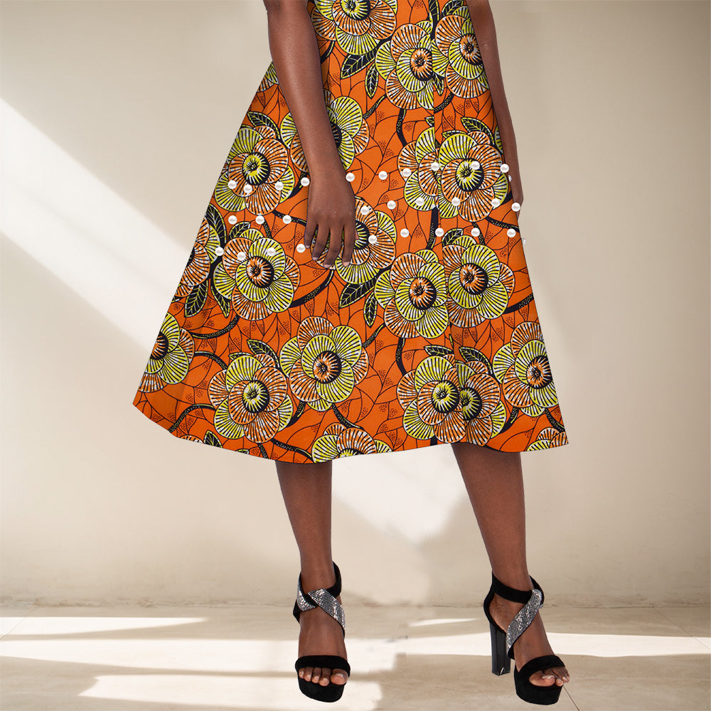 African Dresses for Women A-line Knee-Length Dress Traditional Ankara Kente Print Evening Dress WY4401