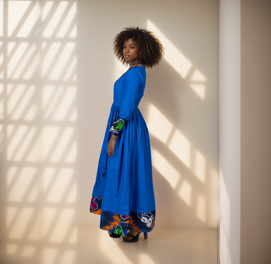 African Wax Print Dress for Women African Style Full Sleeve V-Neck Robe Long Evening Clothing WY2998