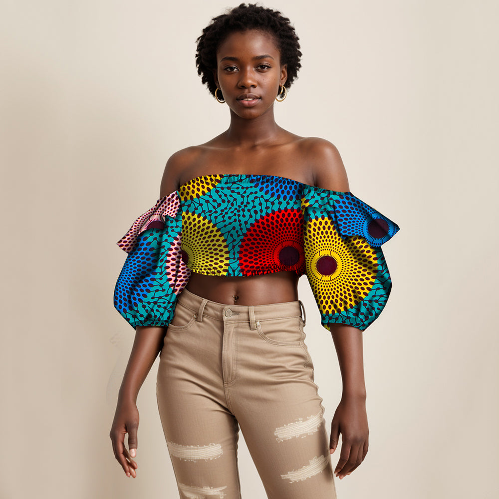 African women T-shirt Lantern sleeve off-the-shoulder sexy slim-fit T-shirt WY831