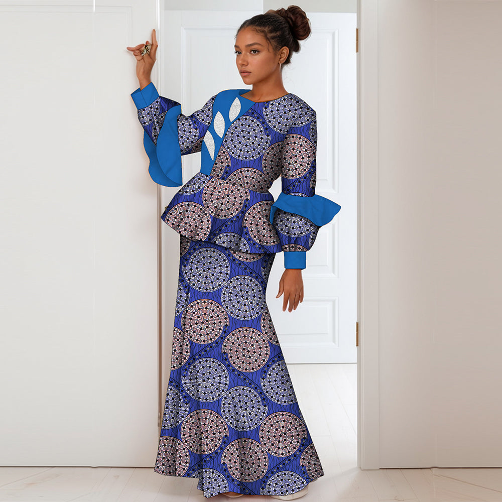 African Women Dress 2 Piece Traditional Ankara Dashiki Print for Evening Party Dress WY2123