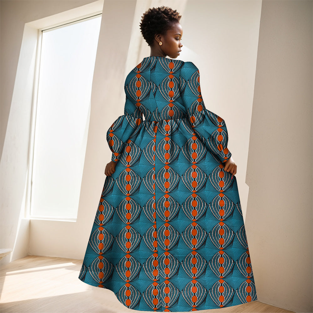 African Women Ankara Print Dresses Long Sleeve Floor Length Sexy Lady Clothing WY8853