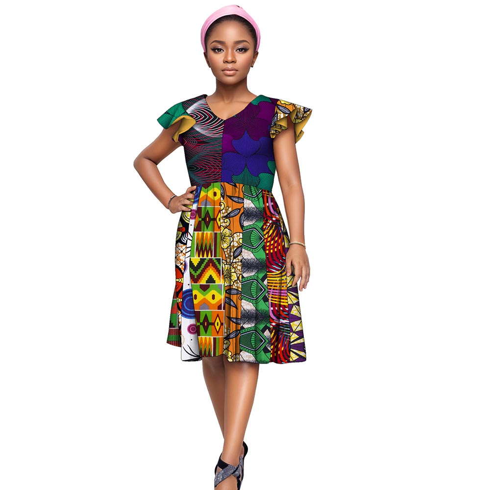 WholeSale Africa Dress for Women African Wax Print Dresses Dashiki Plus Size Africa Style Clothing for Women Office Dress wy228