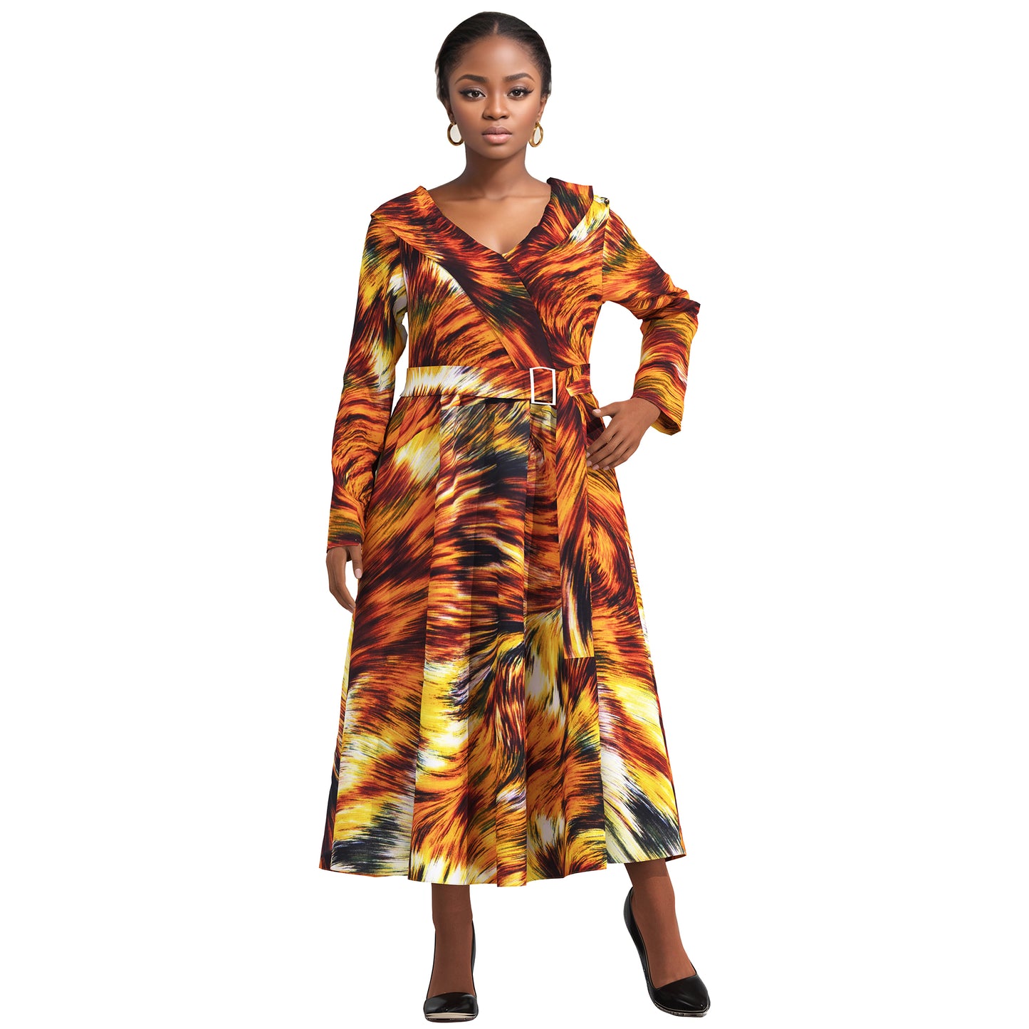 African fashion women's long sleeved sweet style lapel skirt with lace up elegant style women's and ankle long skirt wy10891