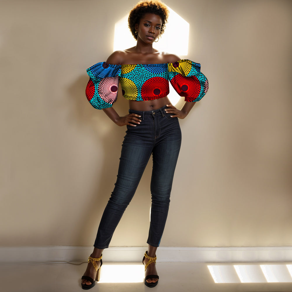 African women T-shirt Lantern sleeve off-the-shoulder sexy slim-fit T-shirt WY831