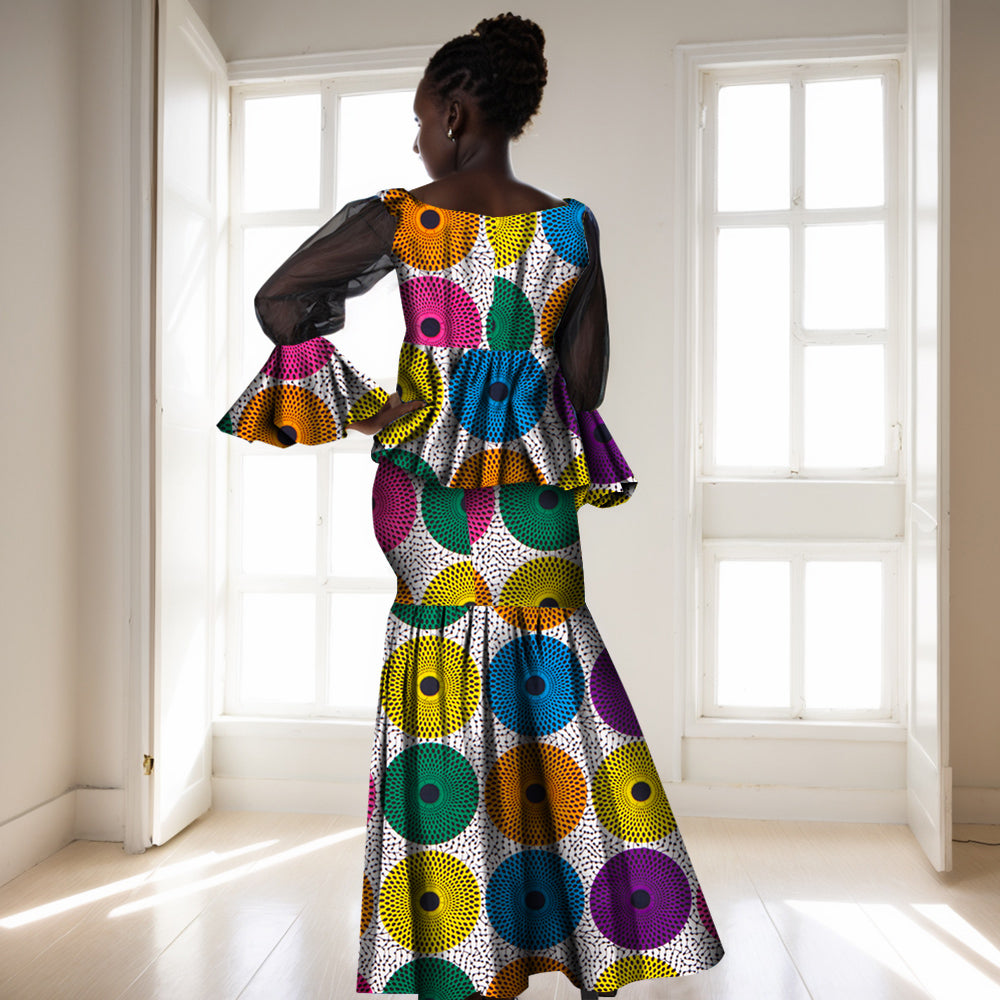 African Dashiki Dresses for Women Long Lantern Sleeve Print Graceful Party Long Dress WY6160