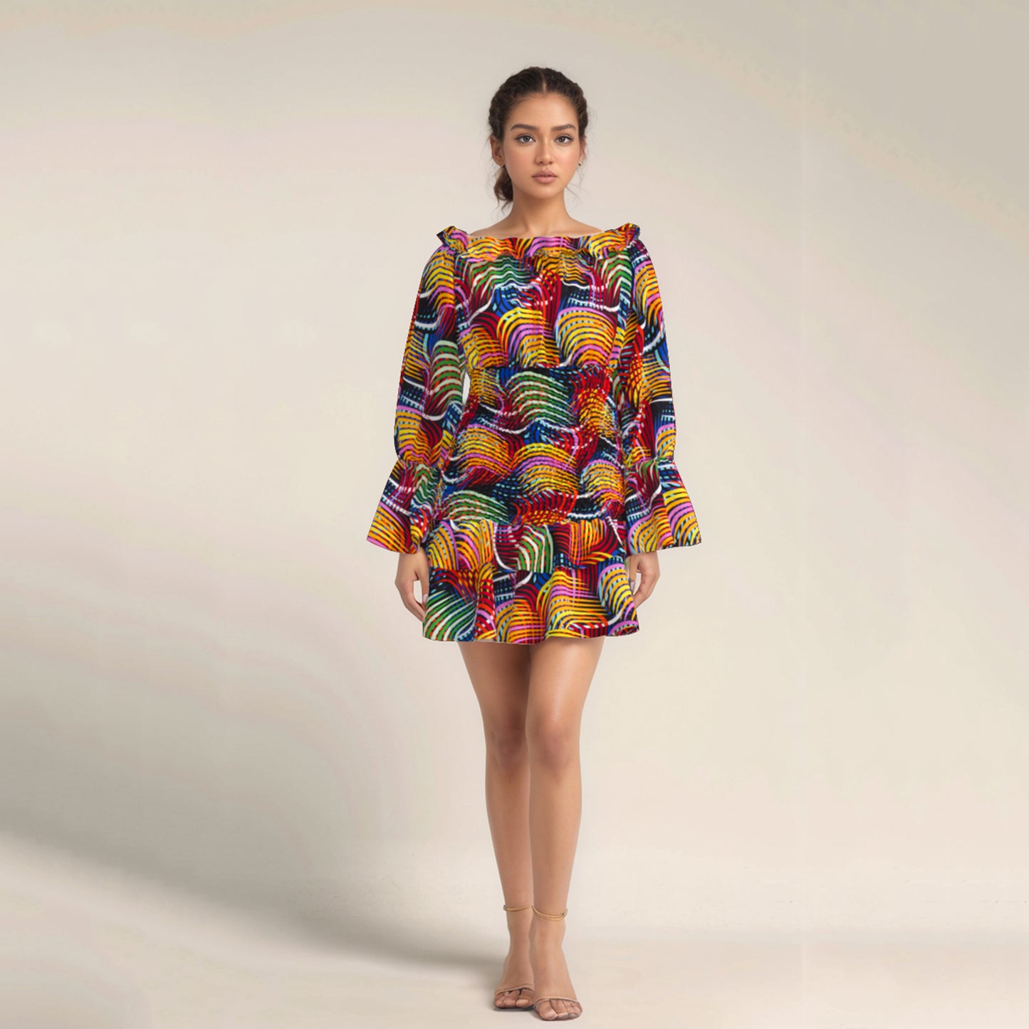 African fashion women's long sleeved sweet style dress, elastic waisted women's dress wy10863