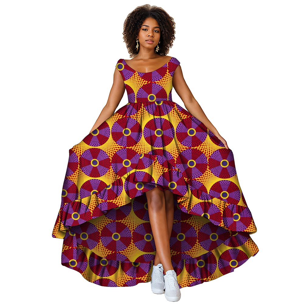 African women dress deep round neck Ankara Kent traditional wax print party dress WY8373