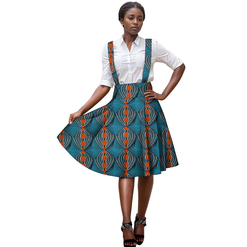 African print knee length suspender dress WY143