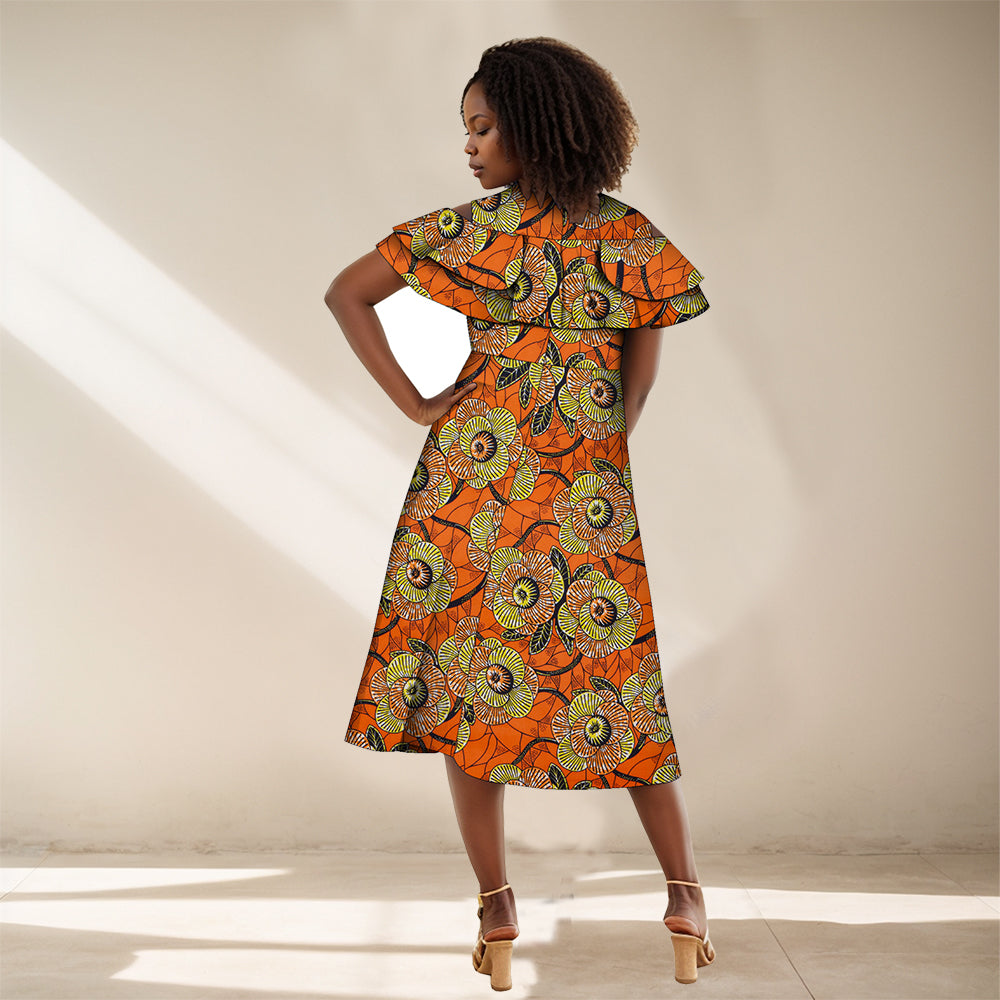 African Dresses for Women A-line Knee-Length Dress Traditional Ankara Kente Print Evening Dress WY4401