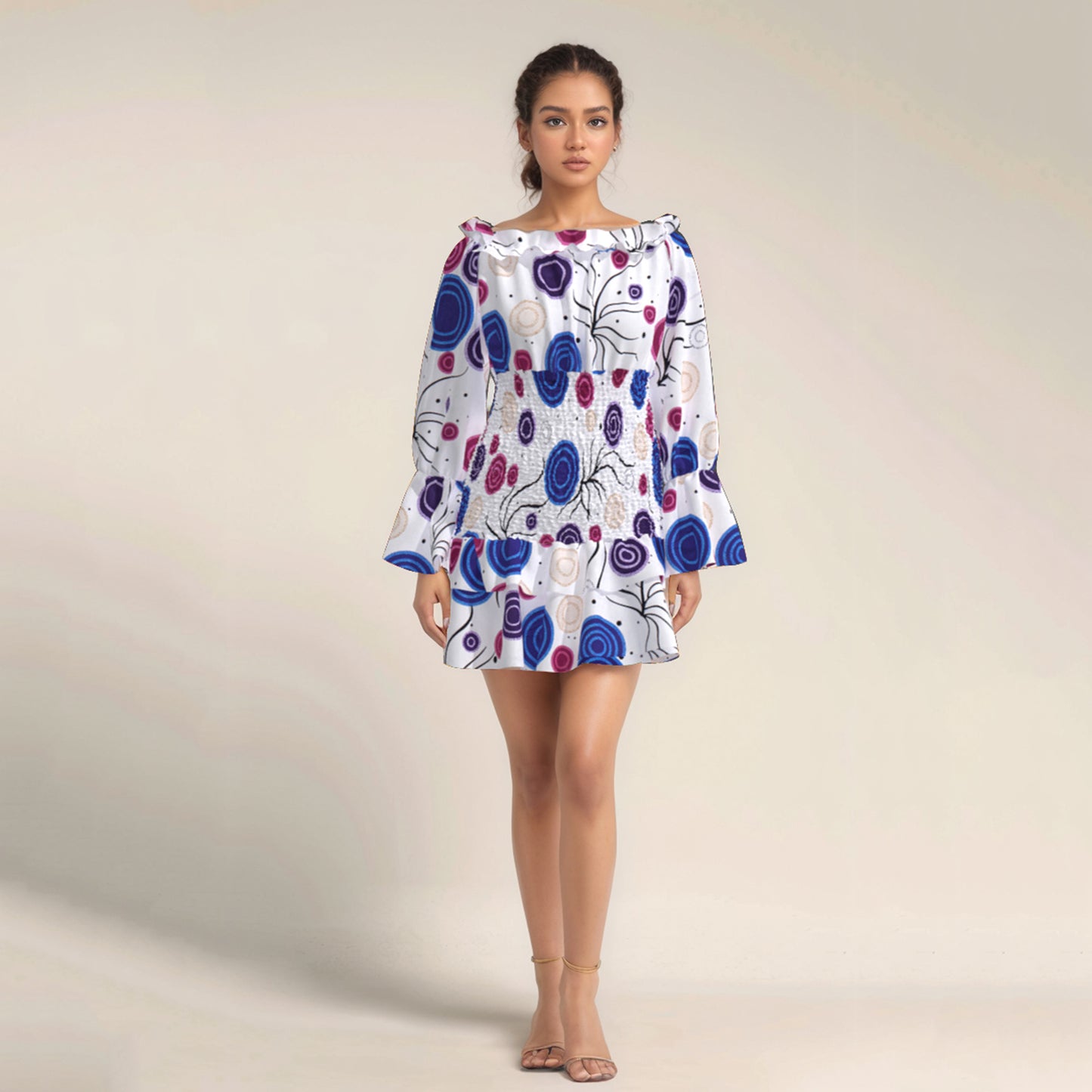 African fashion women's long sleeved sweet style dress, elastic waisted women's dress wy10863