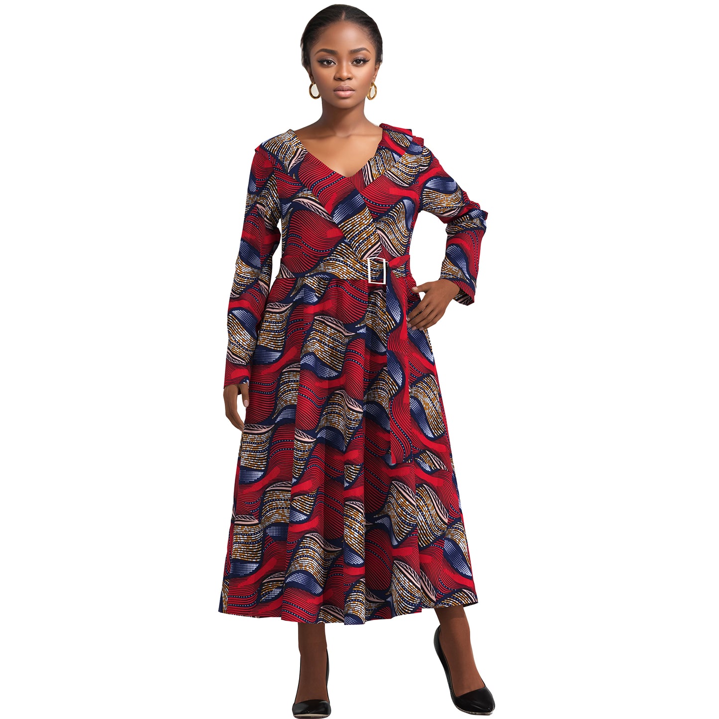 African fashion women's long sleeved sweet style lapel skirt with lace up elegant style women's and ankle long skirt wy10891