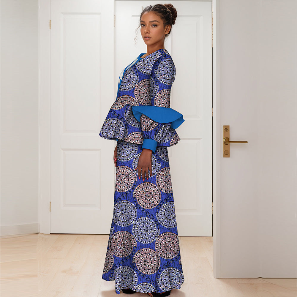 African Women Dress 2 Piece Traditional Ankara Dashiki Print for Evening Party Dress WY2123
