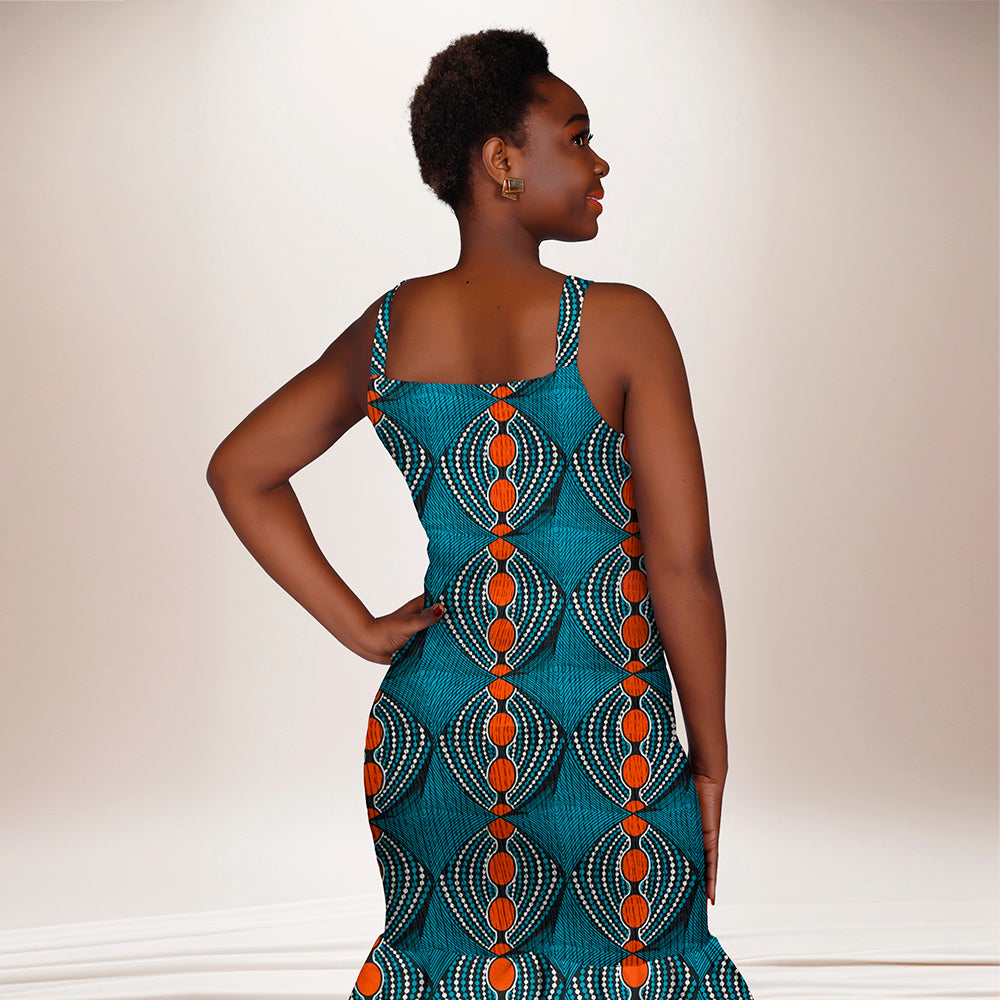 African Women Dresses Summer Sleeveless Ruffle Dress Dashiki Bodycon Dress WY298