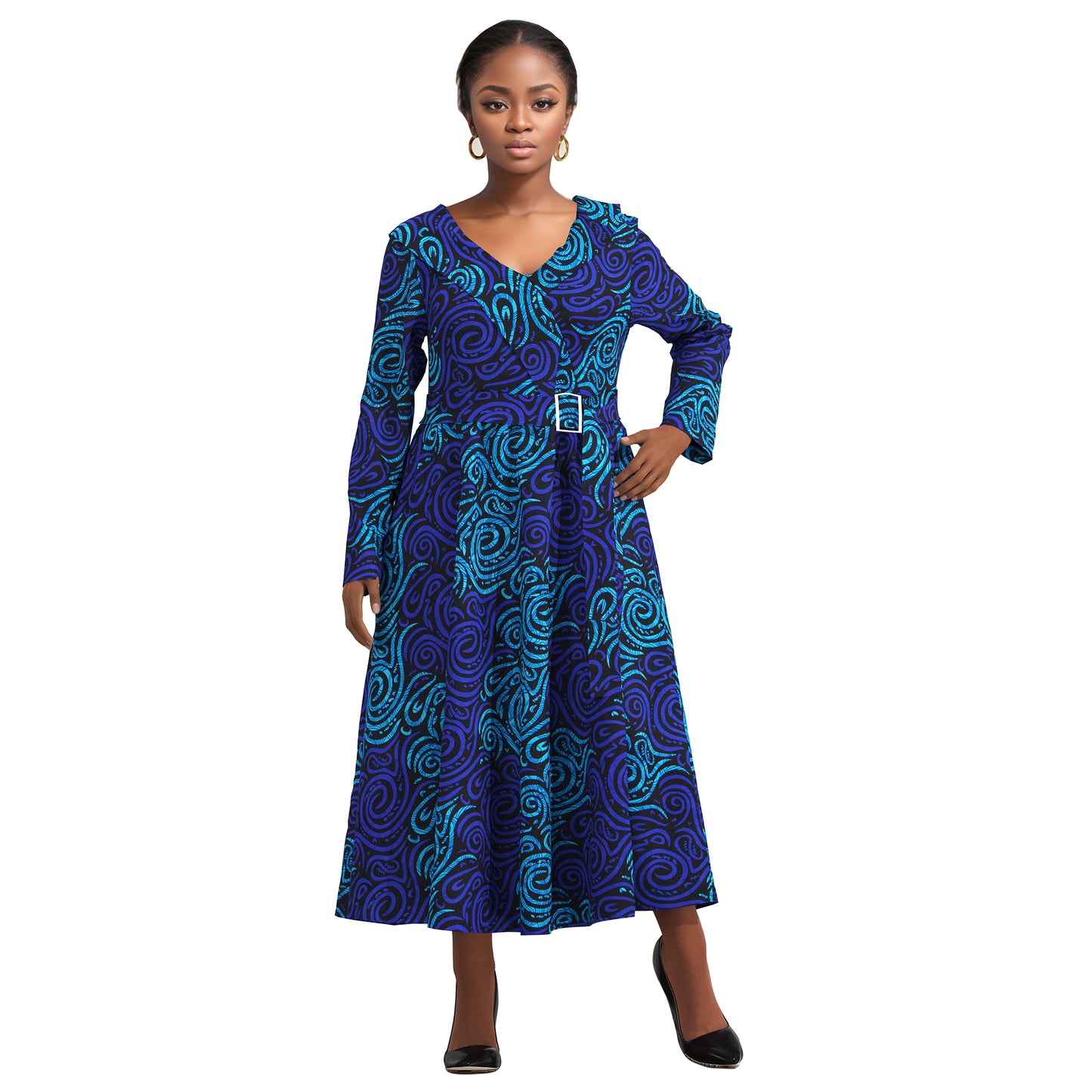European, American and African women's clothing quality dress v-neck full sleeve dress, elegant style women's long dress WY10891