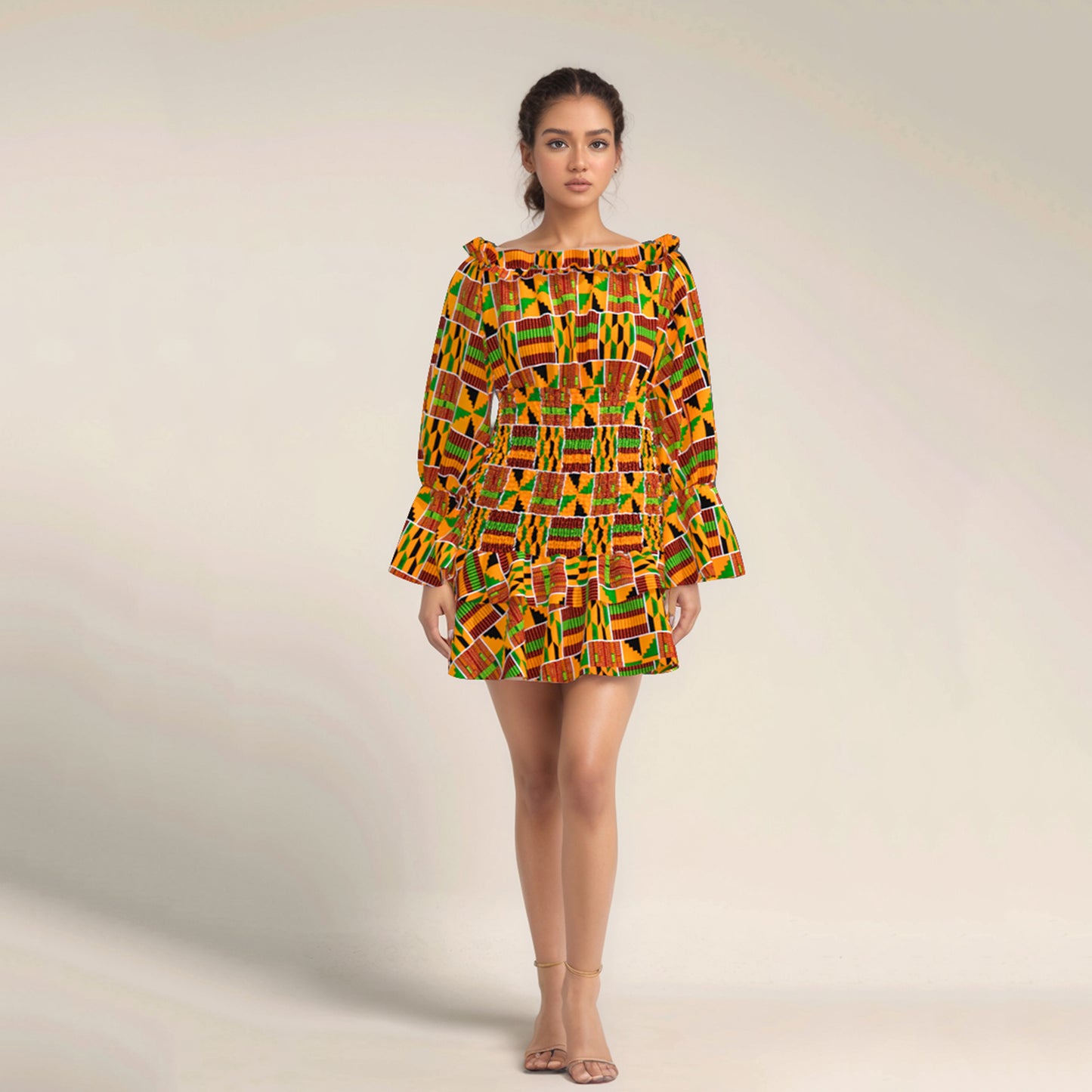 African fashion women's long sleeved sweet style dress, elastic waisted women's dress wy10863