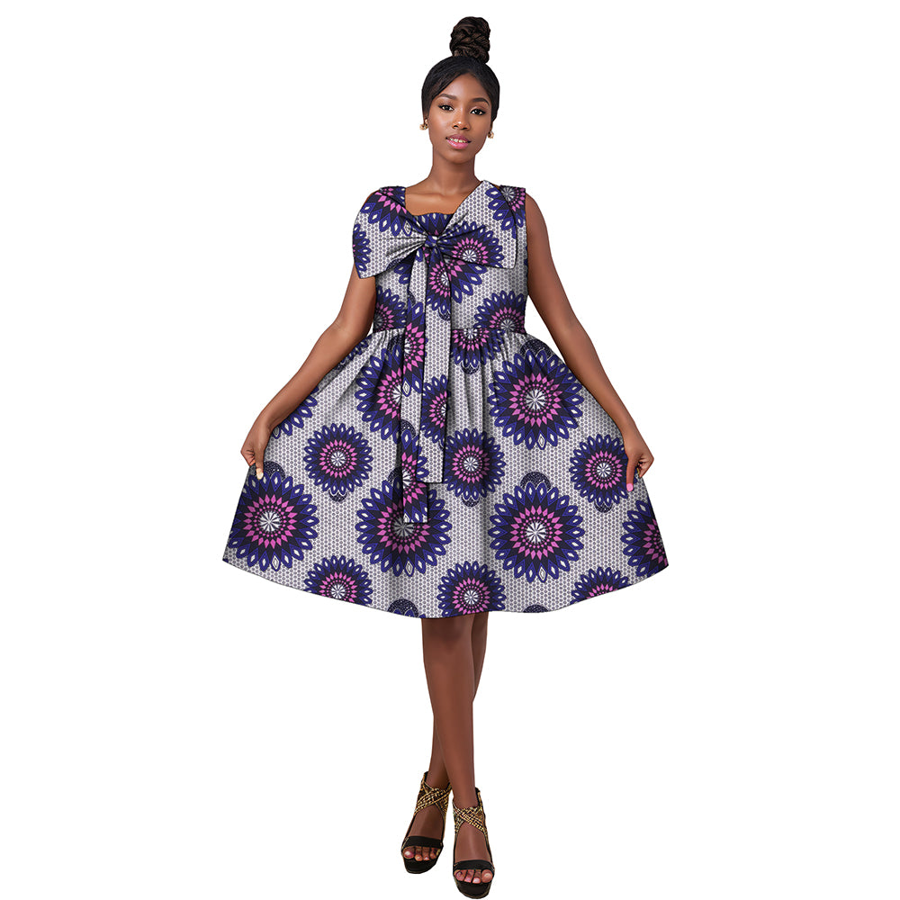 African women Ankara dress with bow neckline WY174