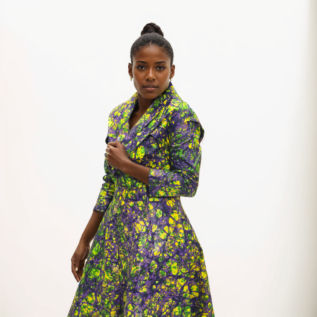 African Women Dress Ankara Multicolor Girding Deep V-Neck Shirt Skirt WY5951