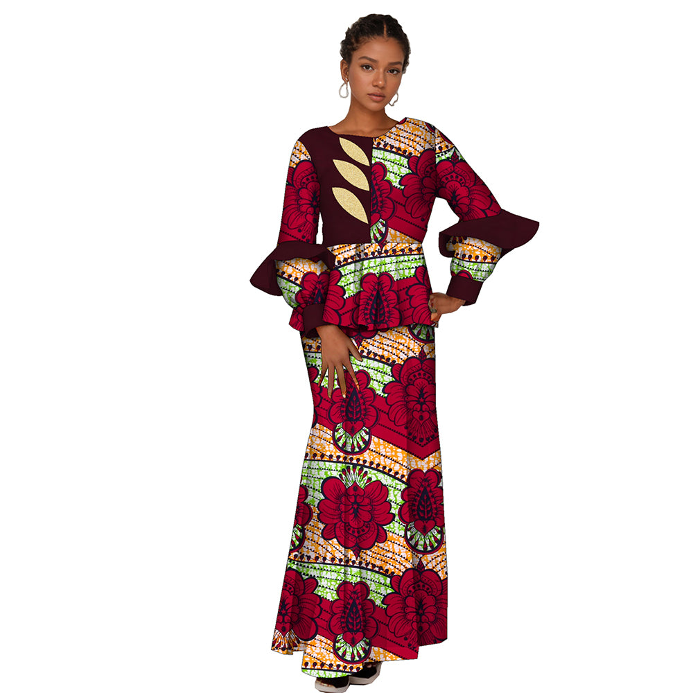 African Women Dress 2 Piece Traditional Ankara Dashiki Print for Evening Party Dress WY2123