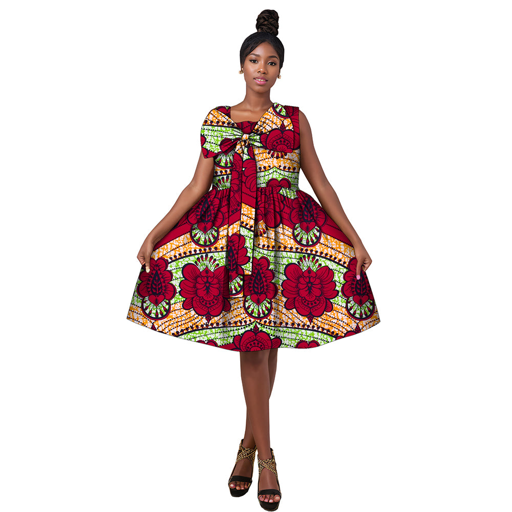 African women Ankara dress with bow neckline WY174