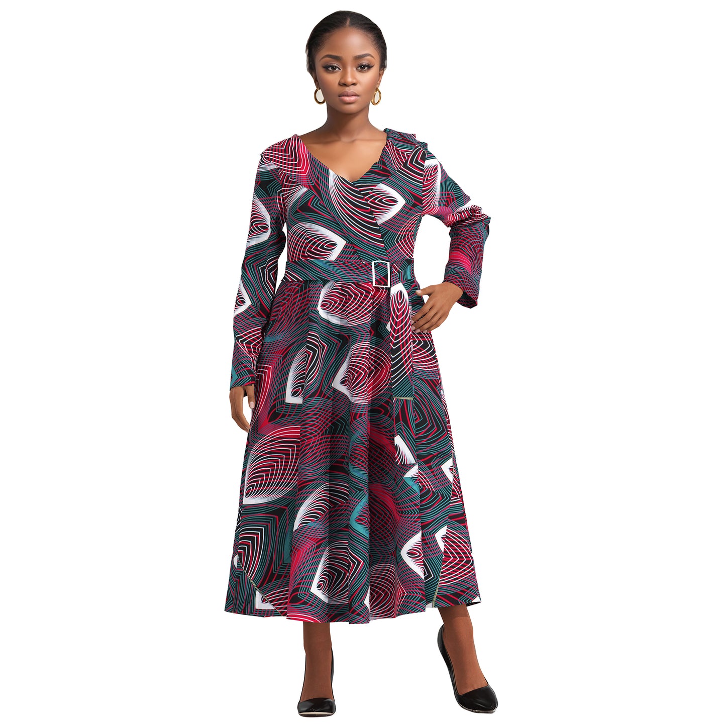 European, American and African women's clothing quality dress v-neck full sleeve dress, elegant style women's long dress WY10891