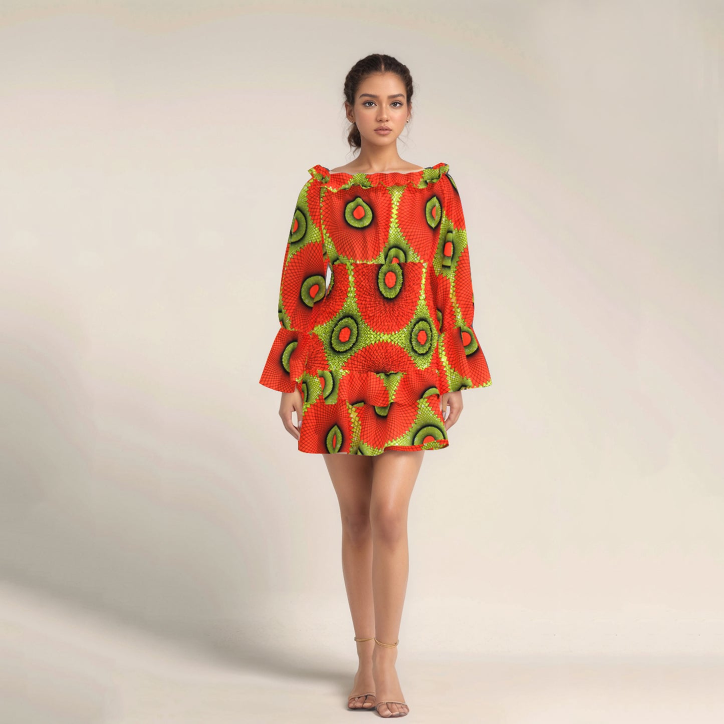 African fashion women's long sleeved sweet style dress, elastic waisted women's dress wy10863