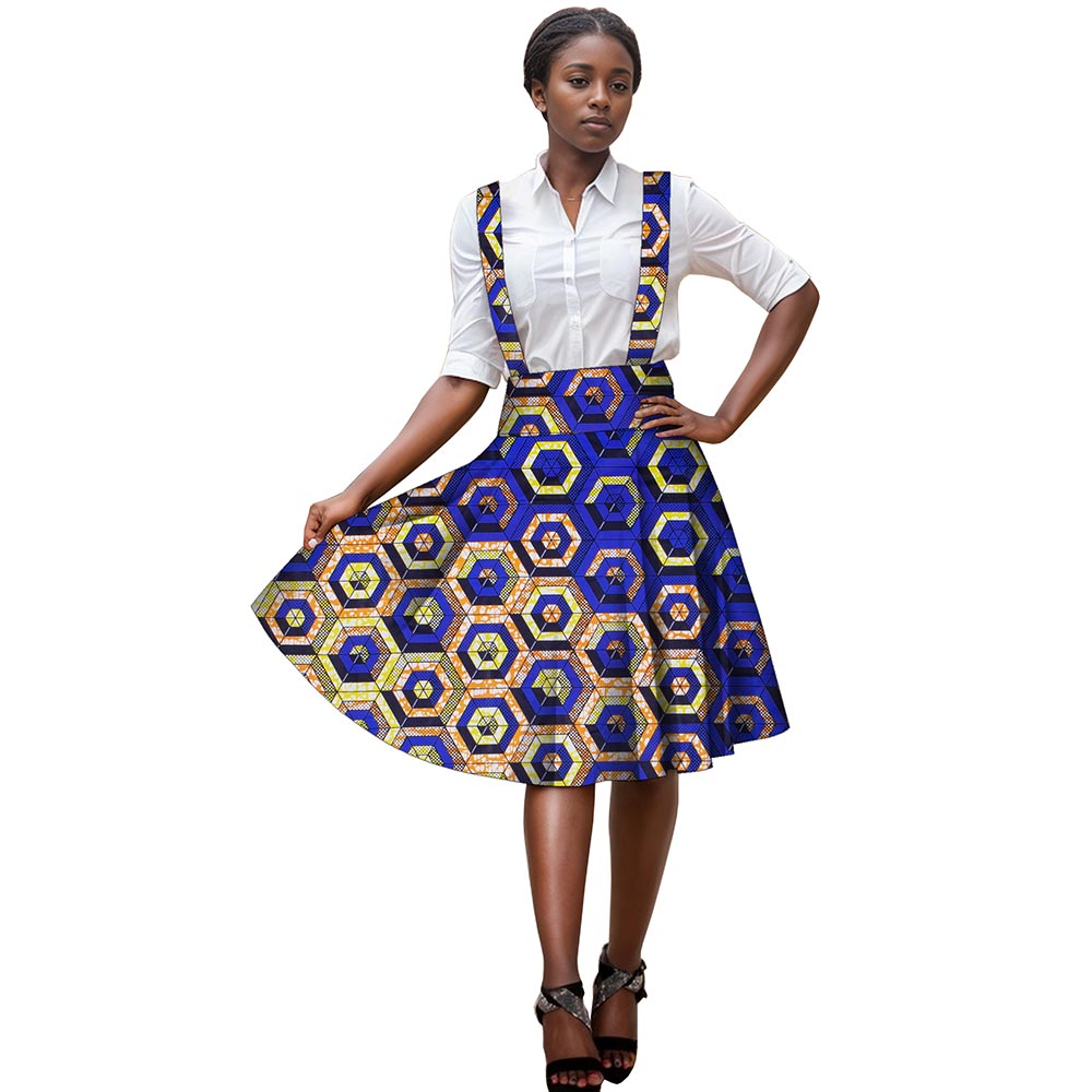 African print knee length suspender dress WY143