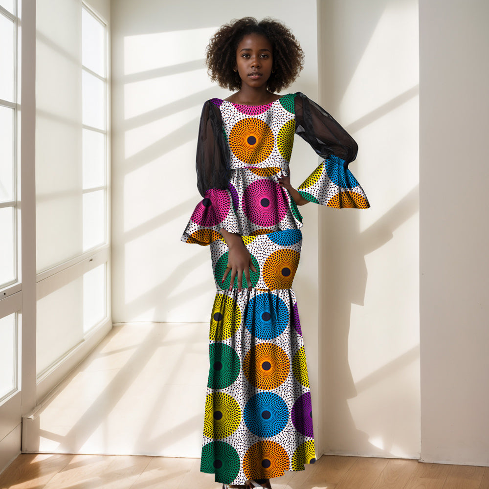 African Dashiki Dresses for Women Long Lantern Sleeve Print Graceful Party Long Dress WY6160