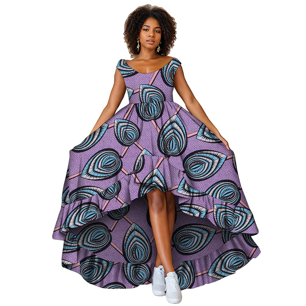 African women dress deep round neck Ankara Kent traditional wax print party dress WY8373