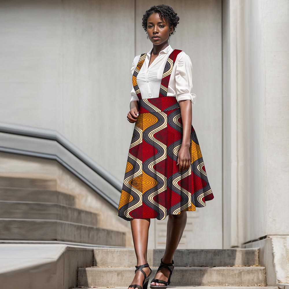 African print knee length suspender dress WY143
