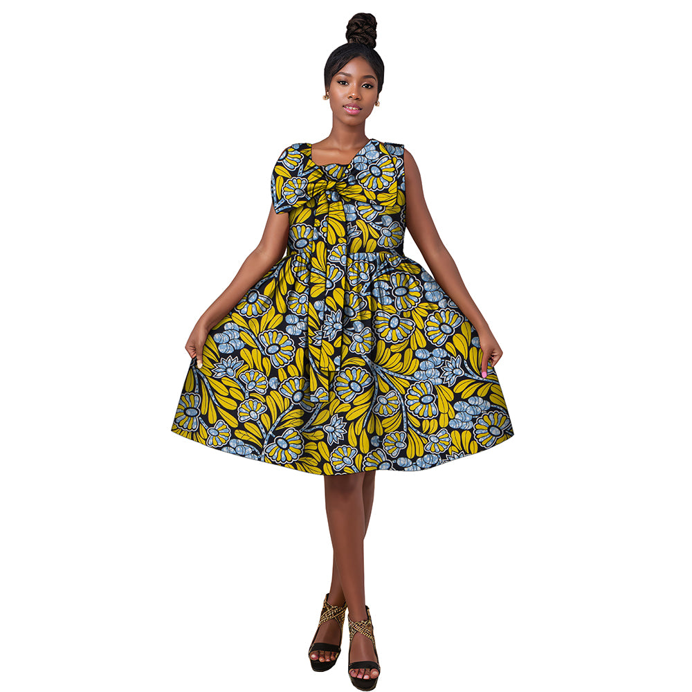 African women Ankara dress with bow neckline WY174