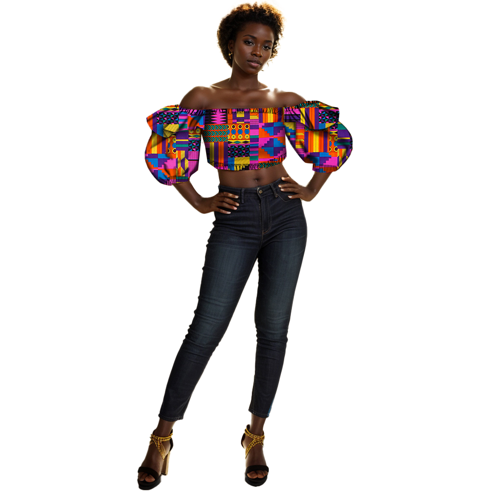 African women T-shirt Lantern sleeve off-the-shoulder sexy slim-fit T-shirt WY831