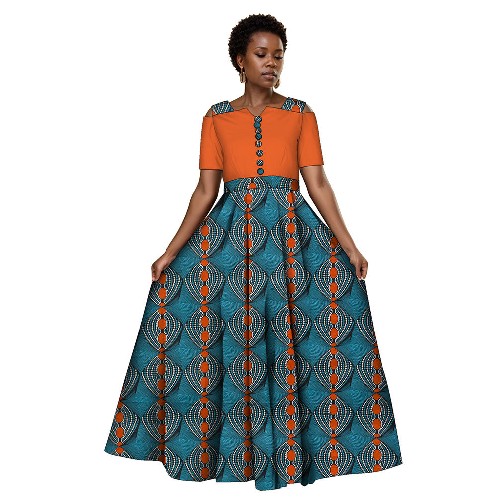 African Women Half Sleeve Dress Wedding Maxi Dress Ankara Attire Party Outfit WY3853