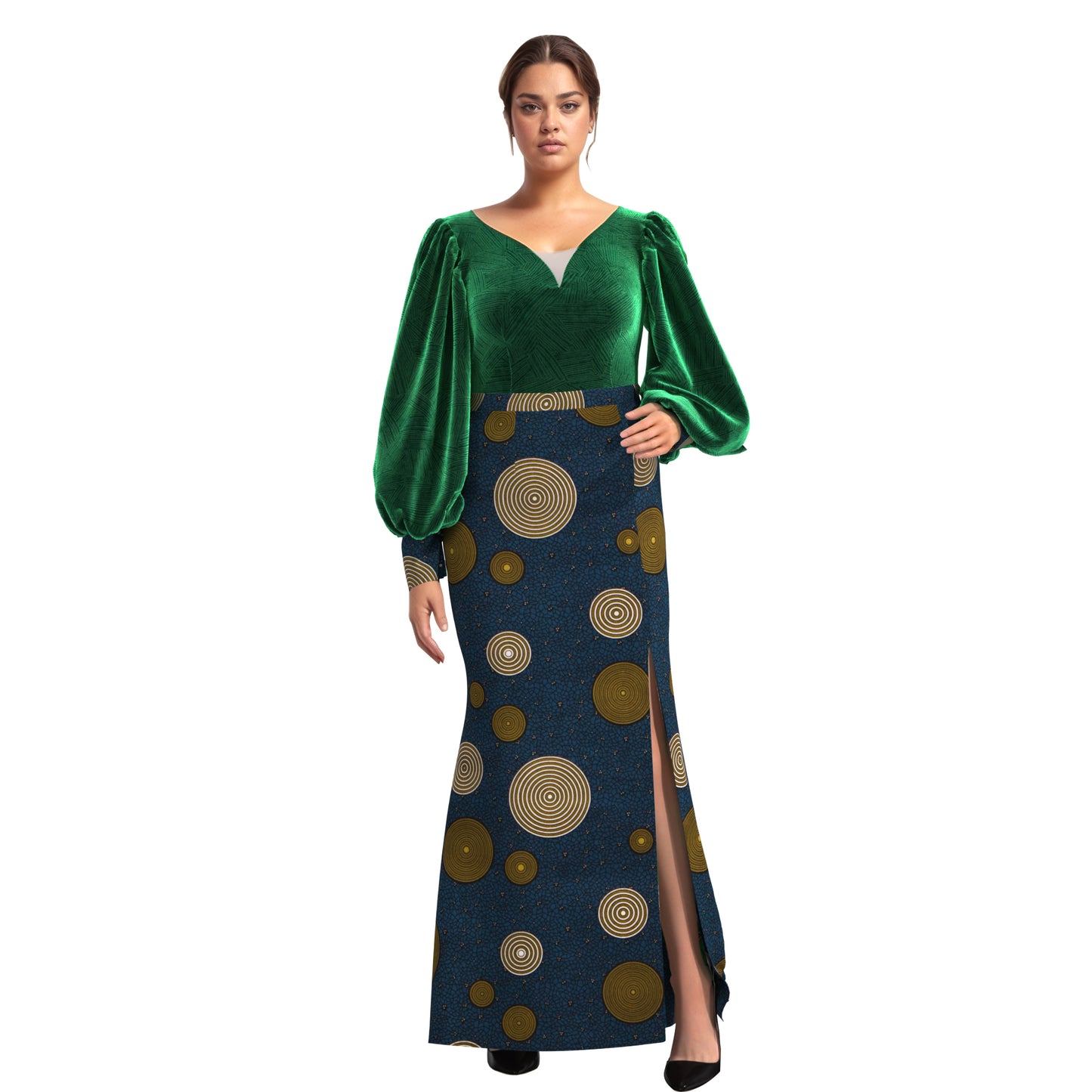 European, American and African women's clothing quality dress v-neck full sleeve dress, elegant style women's long dress WY10905