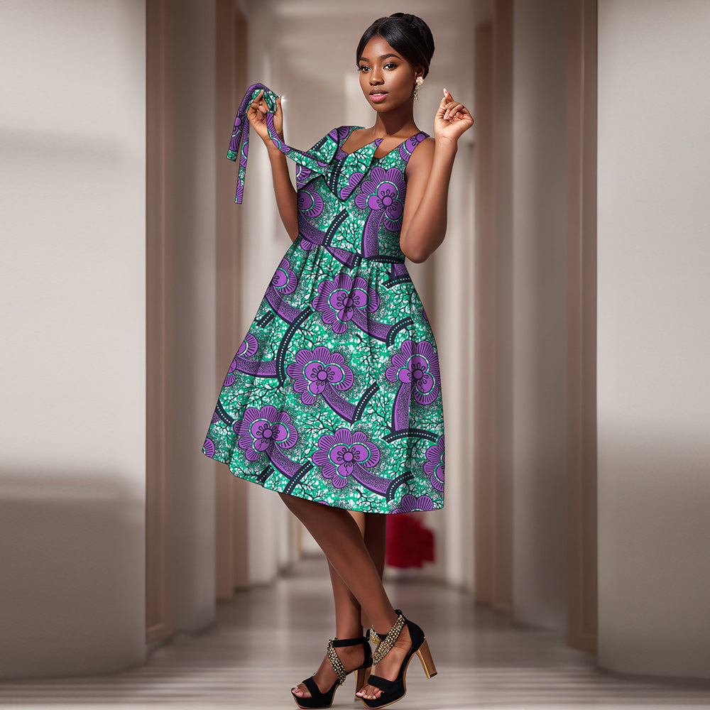 African women Ankara dress with bow neckline WY174