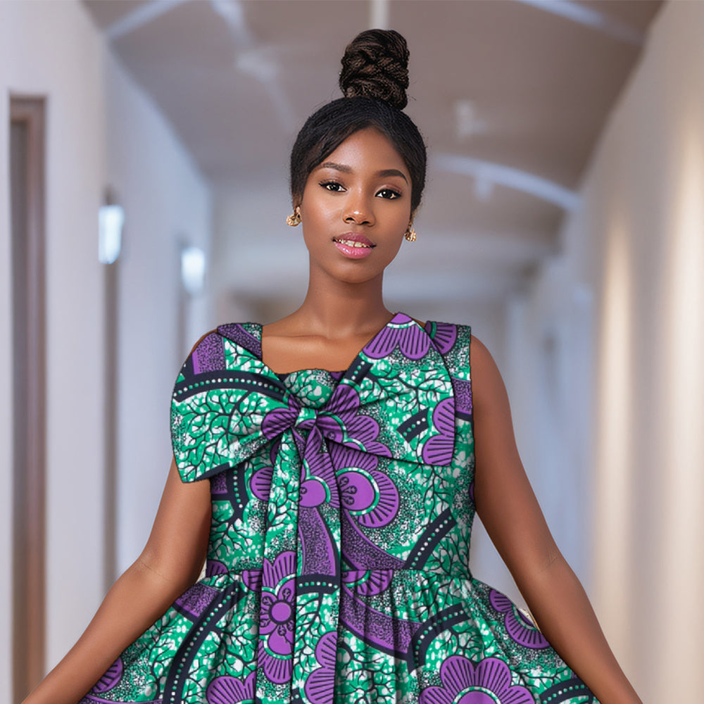 African women Ankara dress with bow neckline WY174