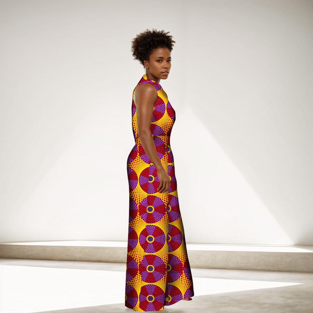 Africa Women Sleeveless Ankara Print Wide Leg Jumpsuits WY2244